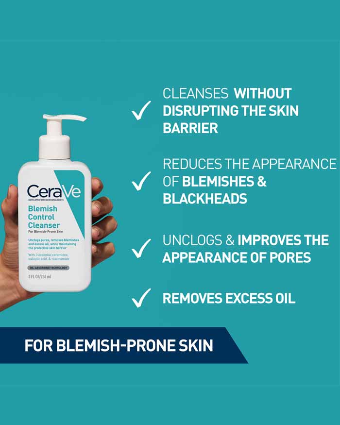 CeraVe Blemish Control Cleanser with 2% Salicylic Acid and Niacinamide for Blemish-Prone Skin - 236ml - Image 4
